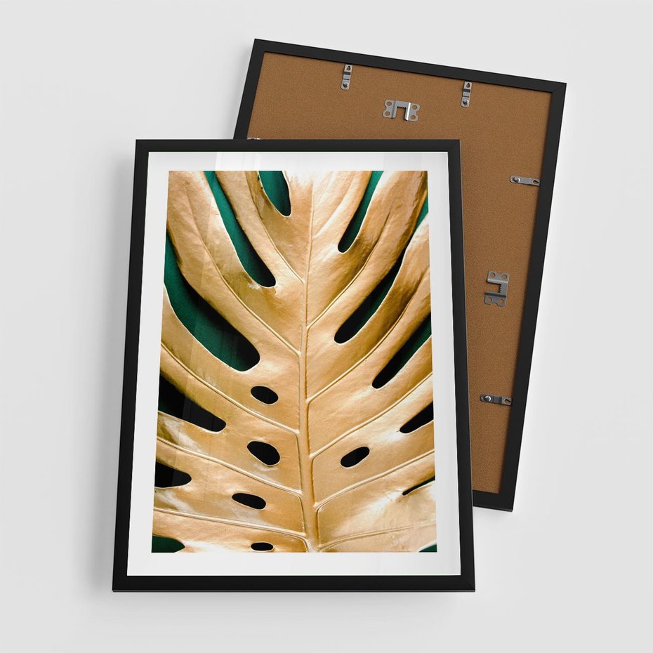 Plakat w ramie 50x70 - Piękno i Styl - złote, liście - rama czarna