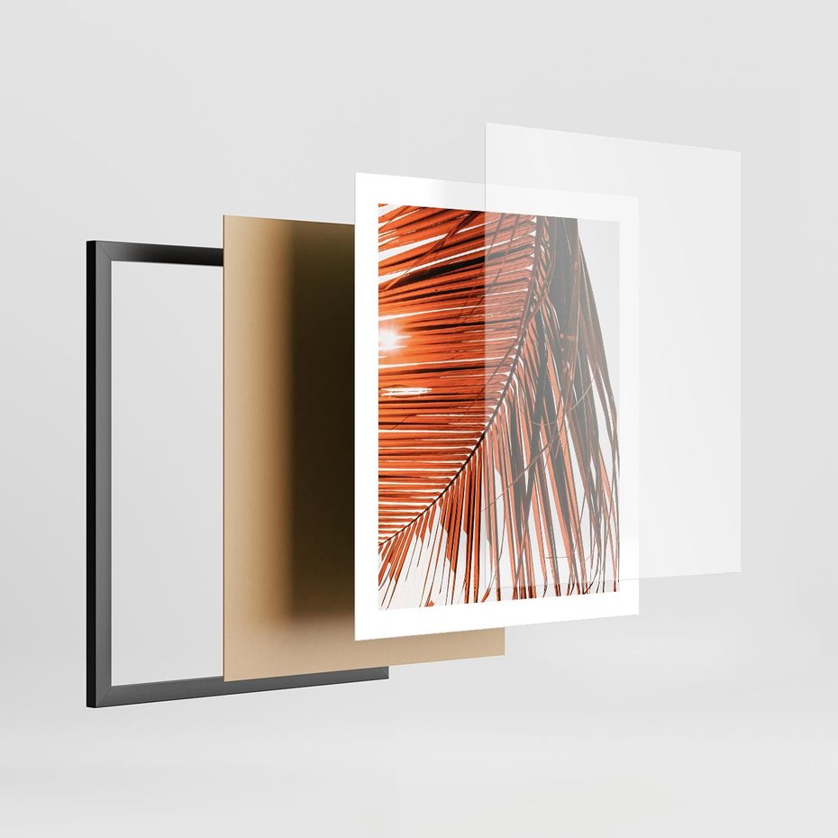 Plakat w ramie 40x50 - Słońce na Palmie - palma, promienie słońca - rama czarna