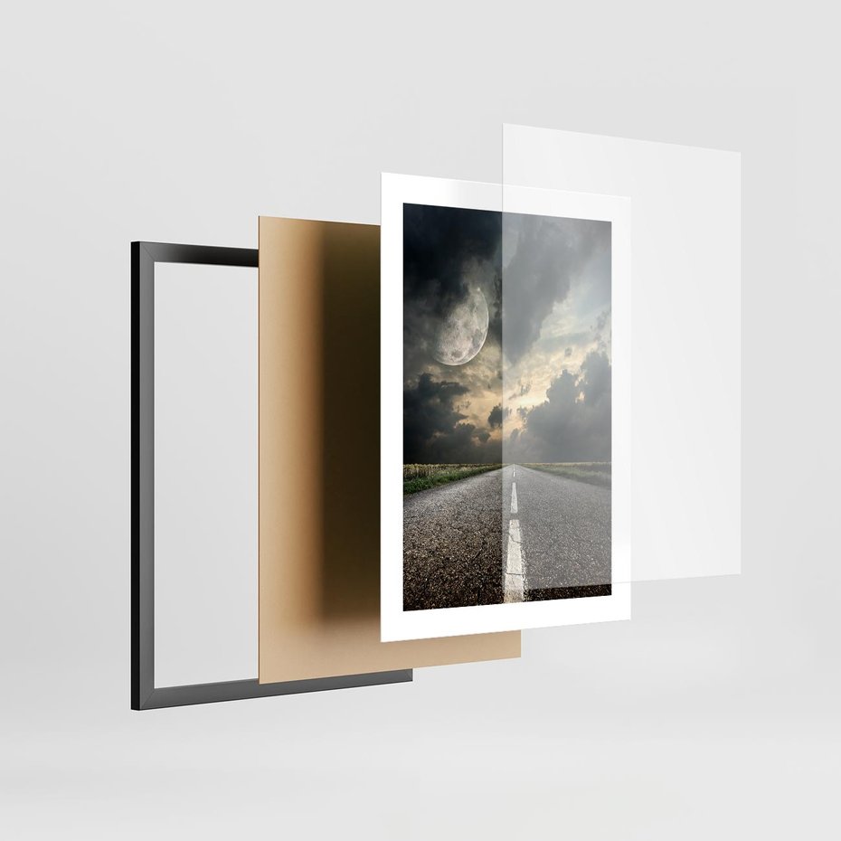 Plakat w ramie 30x40 - magia nocnej drogi - droga, księżyc - rama czarna