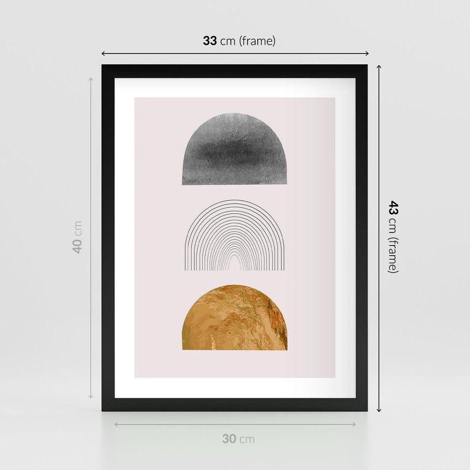 Plakat w ramie 30x40 - Piękno wGeometrycznych Kształtach i Złocie - nowoczesna geometryczna grafika, złote elementy - rama czarna