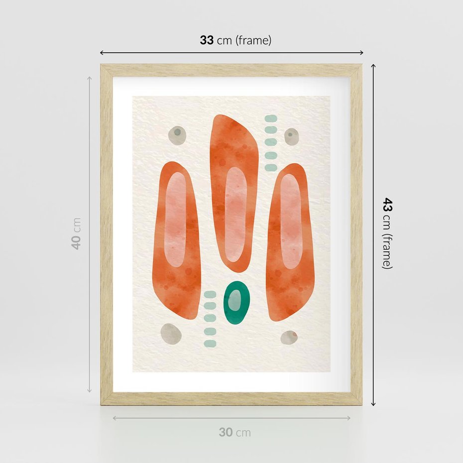 Plakat w ramie 30x40 - Księga Barw - abstrakcyjne formy, dominujący kolor pomarańczowy - rama drewno