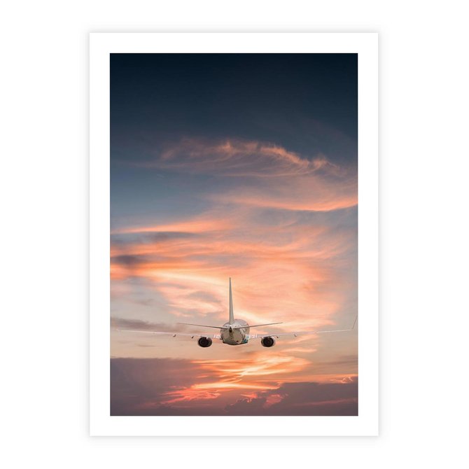Plakat bez ramy 21x30 - Podróż w Kierunku Słońca - samolot, samolot w powietrzu