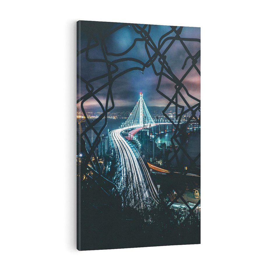 Obraz na płótnie 50x70 - Most nocą - Światła i refleksy - most, światła