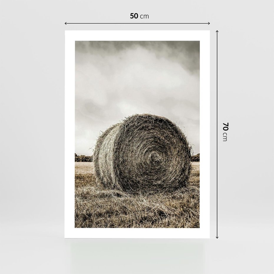 Plakat bez ramy 50x70 - Siano w Sepii: Wiejska Tradycja - snopek siana, bela siana