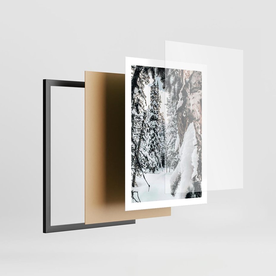 Plakat w ramie 50x70 - Drzewa pod Śniegiem - zima las, drzewa pod śniegiem - rama czarna