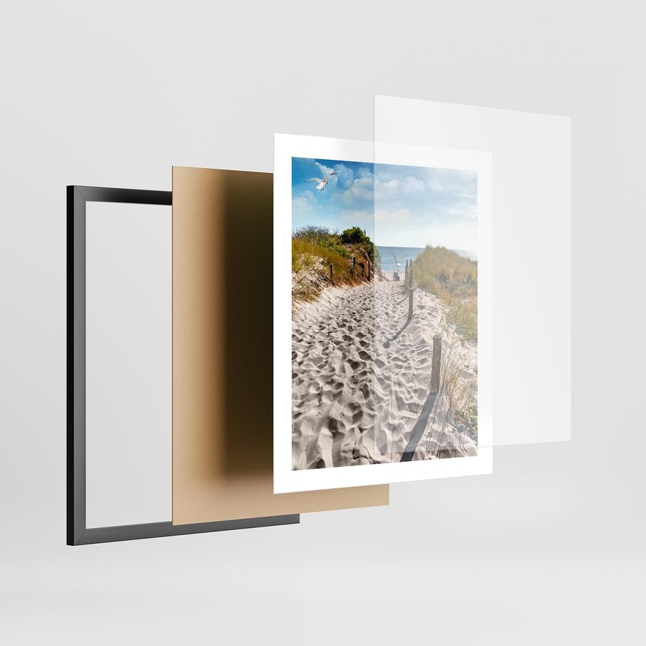 Plakat w ramie 40x50 - Mewy nad Morzem - plaża, mewy - rama czarna