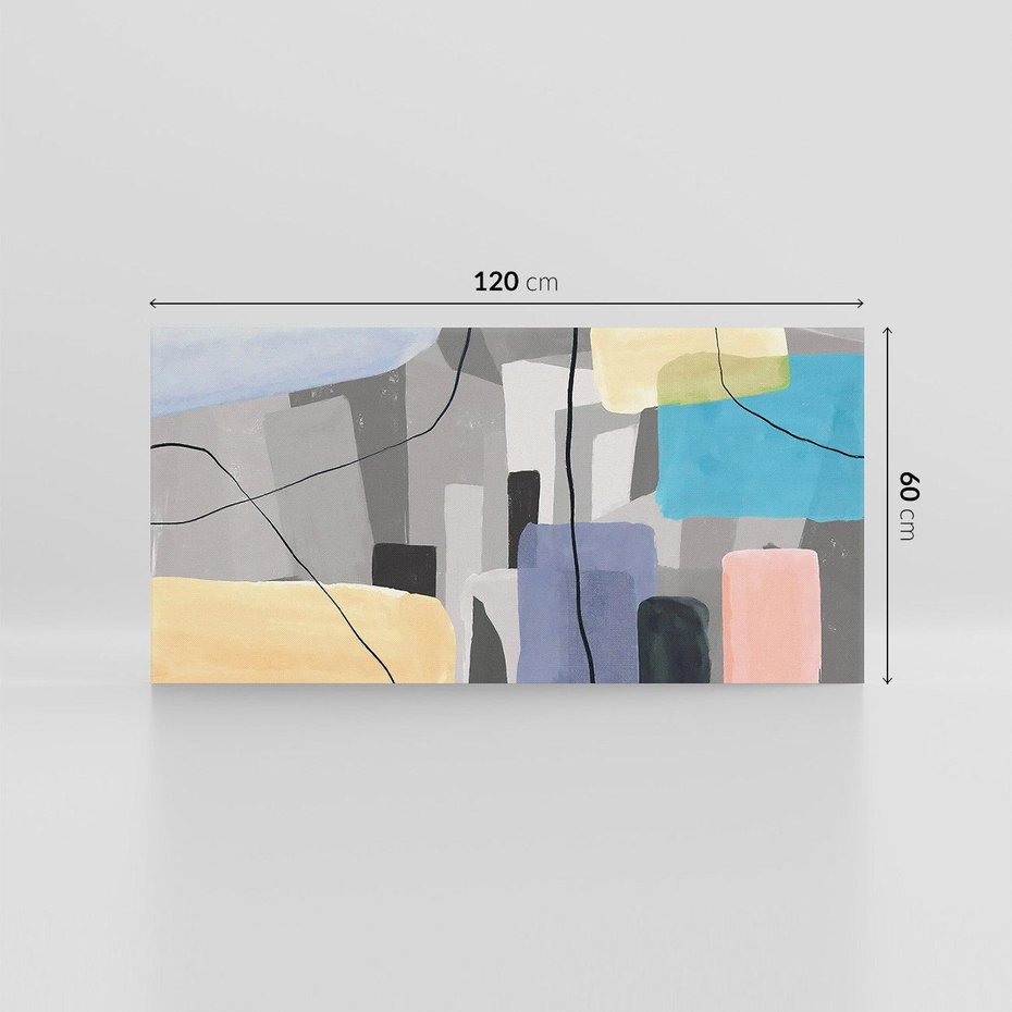 Obraz na płótnie 120x60 - Harmonia w chaosie serca - abstrakcja na szarym tle, kolorowe plamy koloru