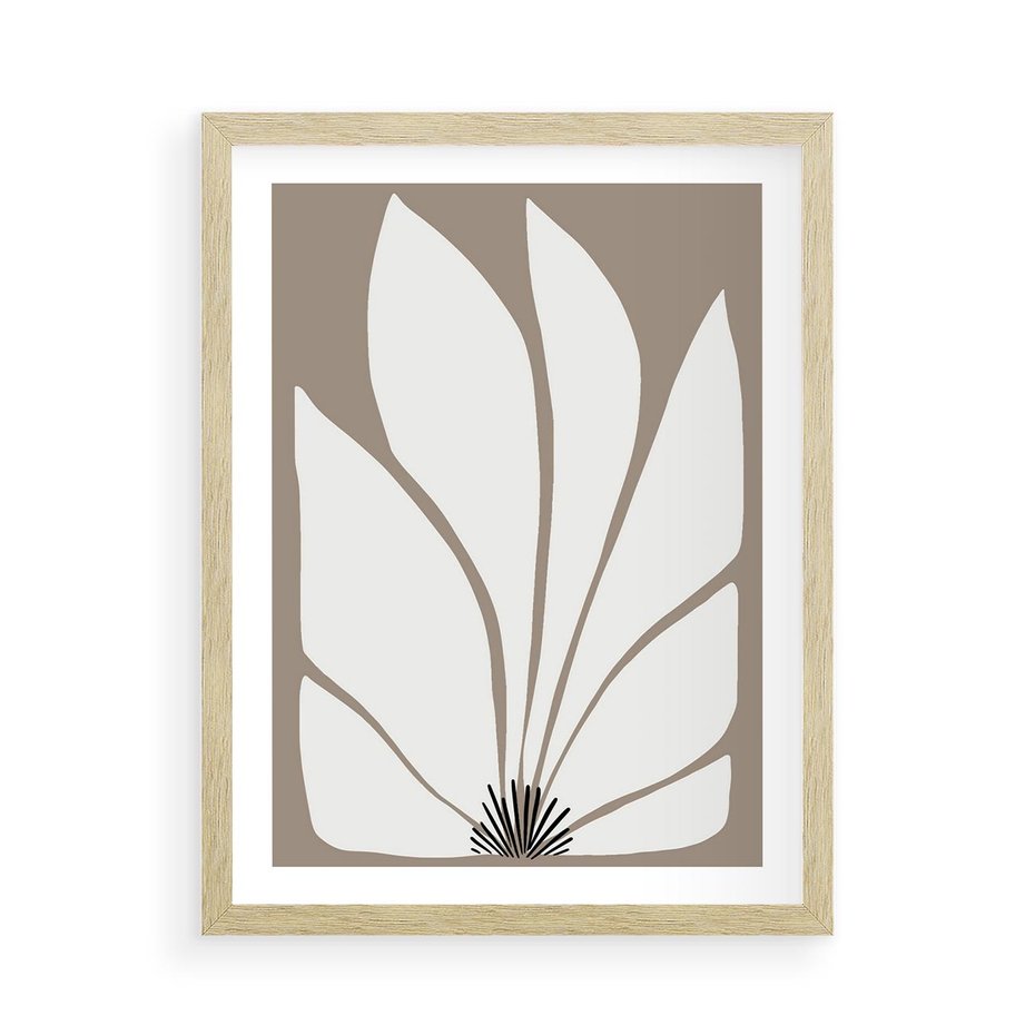 Plakat w ramie 50x70 - Ekspresyjne Kontury - abstrakcyjny kwiat, beże i brązy - rama drewno