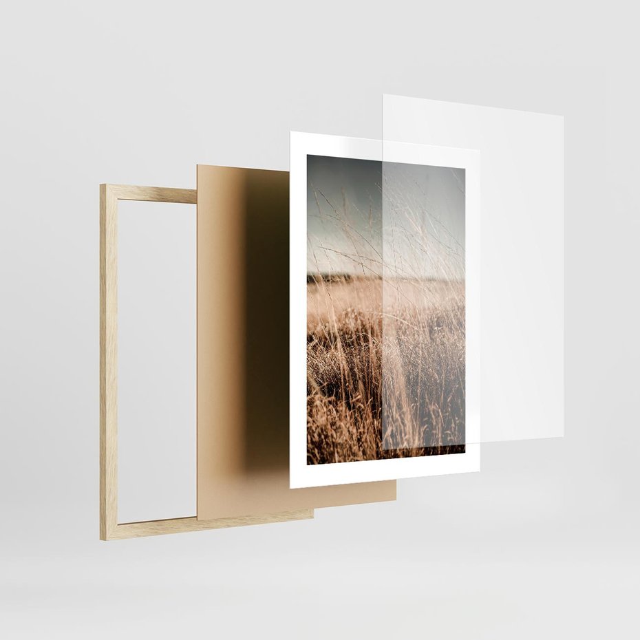 Plakat w ramie 30x40 - Sucha Trawa w Odcieniach Sepii - suche trawy, łąka odcienie beżu - rama drewno