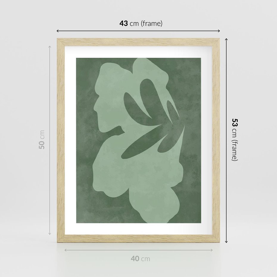 Plakat w ramie 40x50 - Kształty Zieleni - abstrakcyjny kształt, zielony plakat - rama drewno
