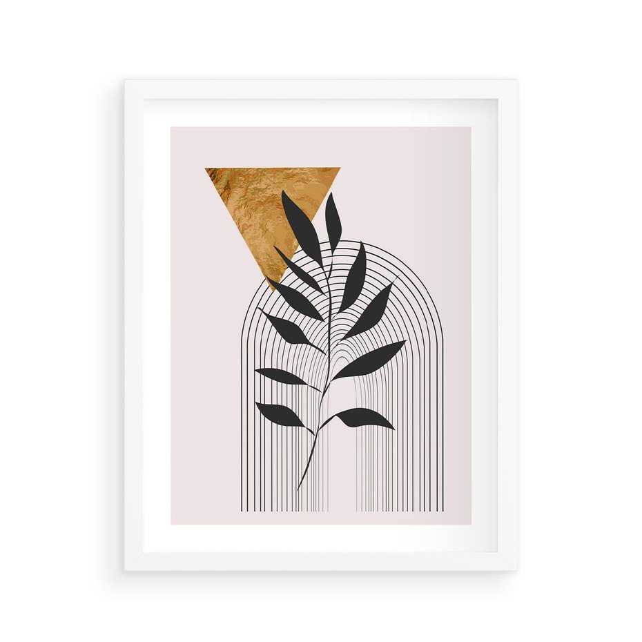 Plakat w ramie 40x50 - Geometria z Elementami Złota i Liści - grafika, złoto - rama biała
