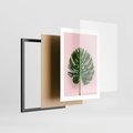 Plakat w ramie 30x40 - Monstera w Różowym Świetle - liść monstery, różowe tło - rama czarna