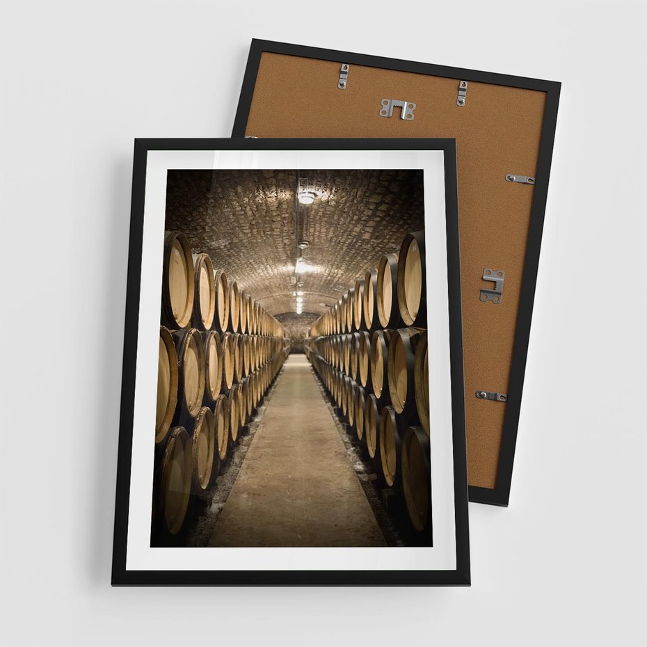 Plakat w ramie 50x70 - Winniczka - winnica, beczki - rama czarna
