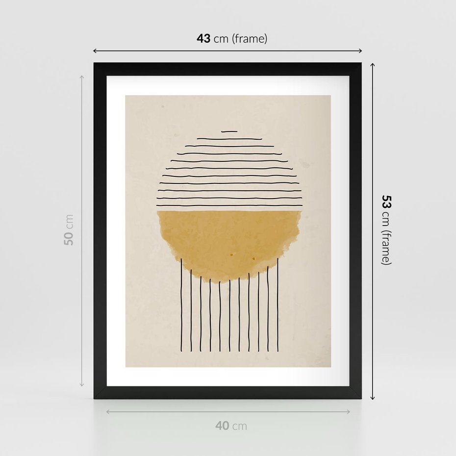 Plakat w ramie 40x50 - Podróżne Kreski - akwarelowa plama, geometryczne szkicowane kształty - rama czarna