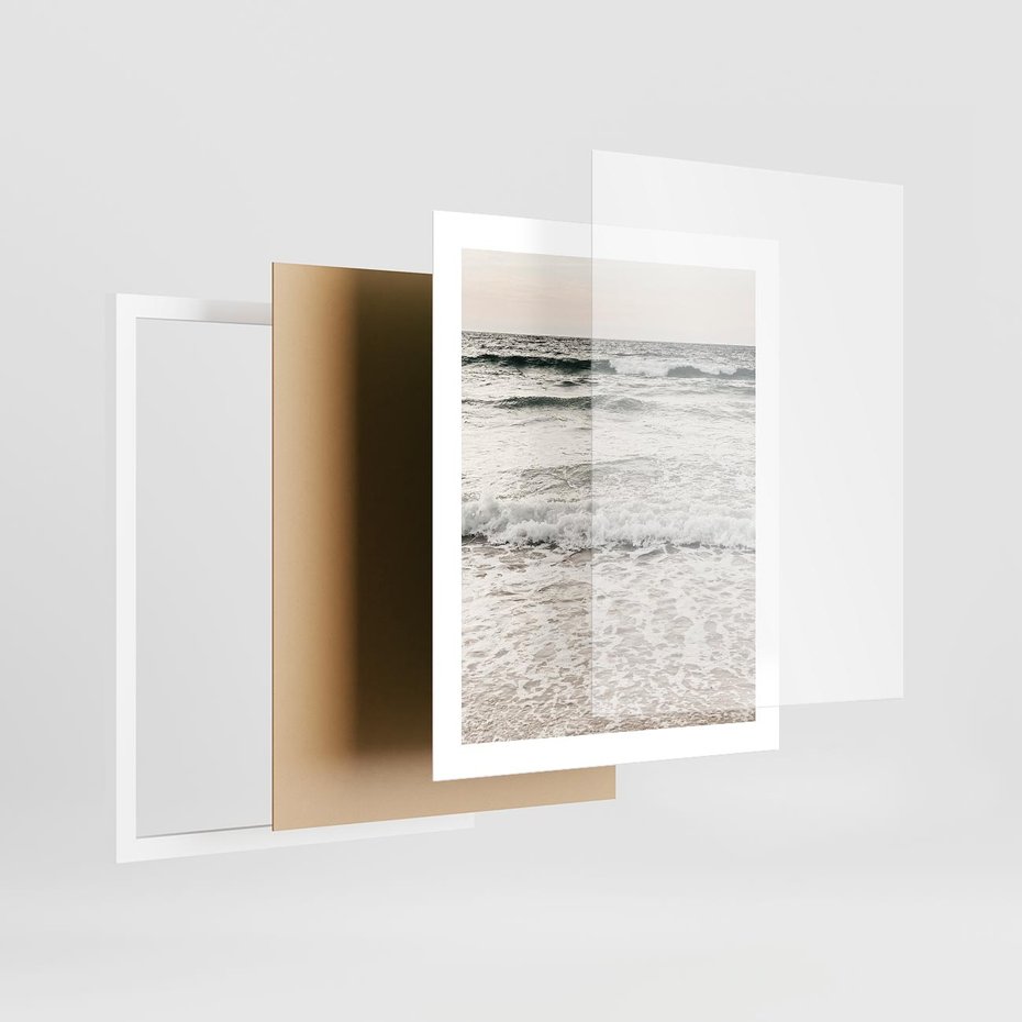 Plakat w ramie 40x50 - Szarość Morza - morze, fale - rama biała