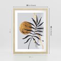 Plakat w ramie 30x40 - Grafika z Czarnym Liściem Palmy - czarny liść palmy, złóte kołó - rama drewno