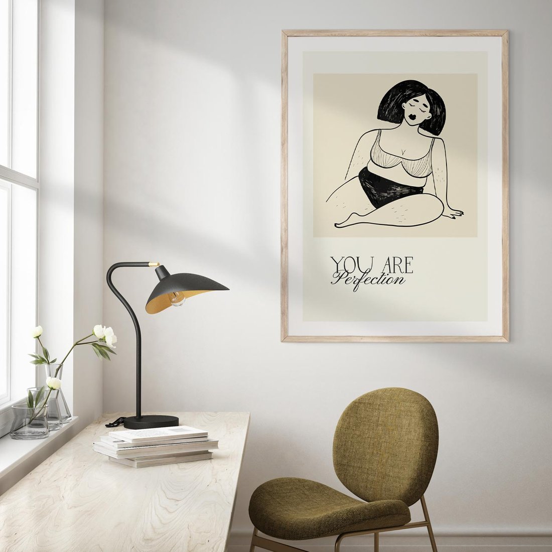 Plakat w ramie 30x40 - Harmonia Kształtów Bez Granic - siła kobiecości, rysunek - rama drewno