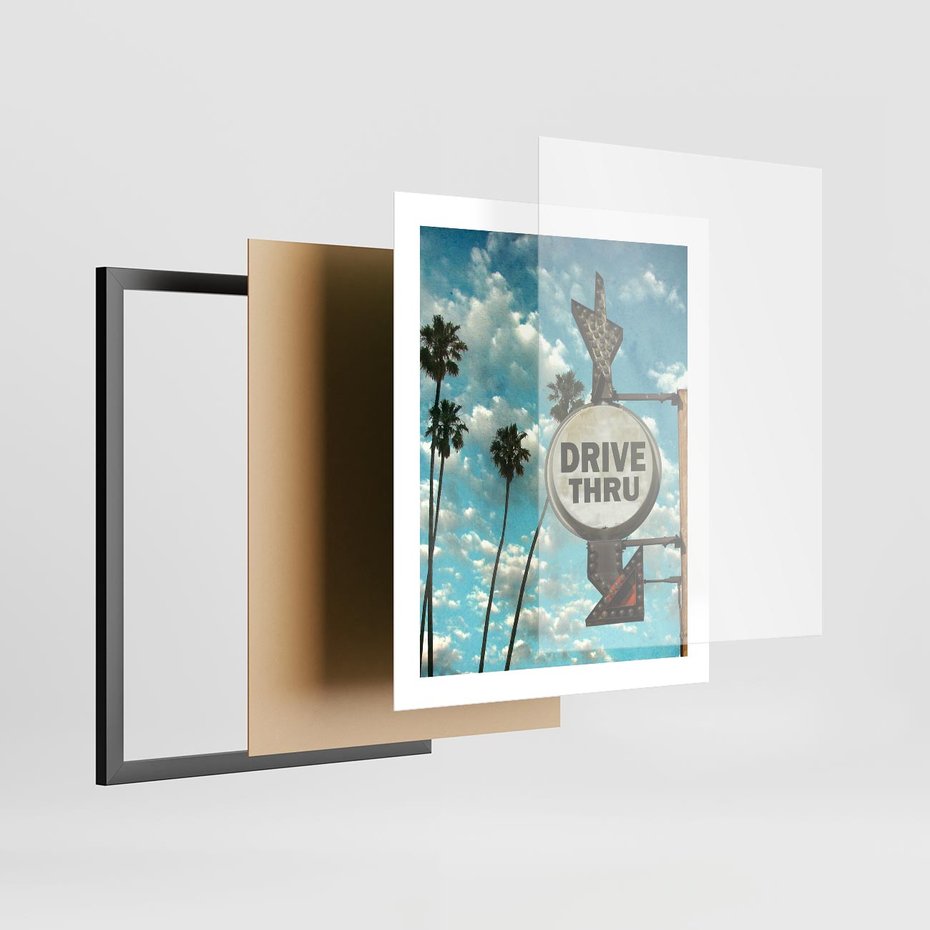 Plakat w ramie 40x50 - Znaki Palm: Relaksująca Oaza - znak, palmy - rama czarna