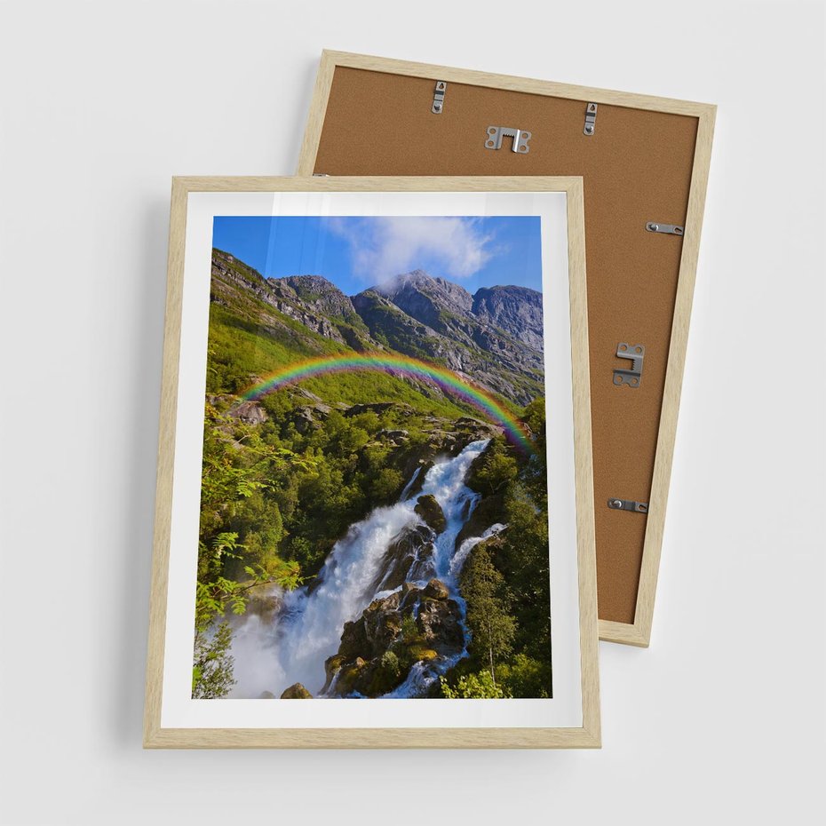 Plakat w ramie 50x70 - Tęczowe góry - harmonia kolorów - tęcza, góry - rama drewno