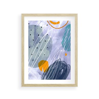 Plakat w ramie 30x40 - Pastelowe Przenikanie - abstrakcyjny plakat do młodzieżowego pokoju, granaty fiolety - rama drewno