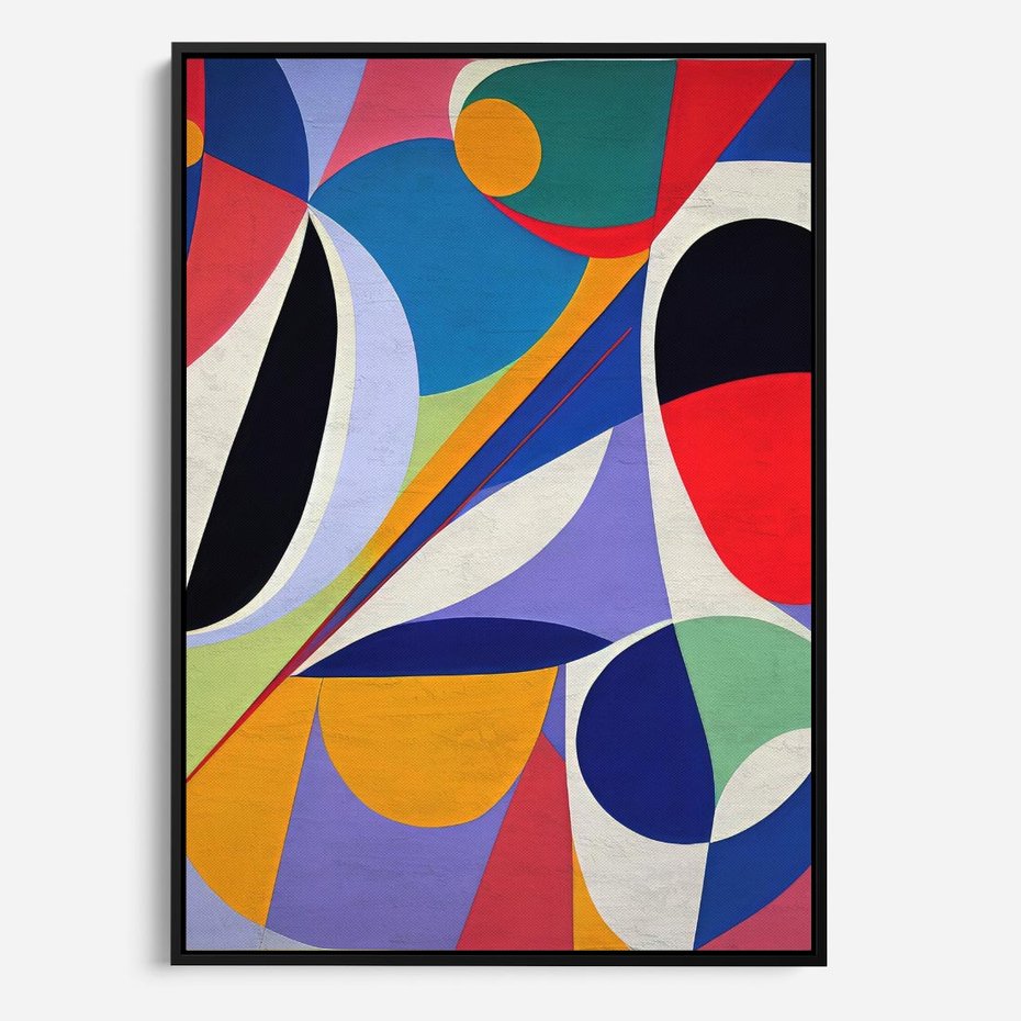 Obraz w ramie 70x100 - Kolorowe Przesunięcia Kształtów - abstrakcyjny obraz olejny, żywe kolory - rama czarna