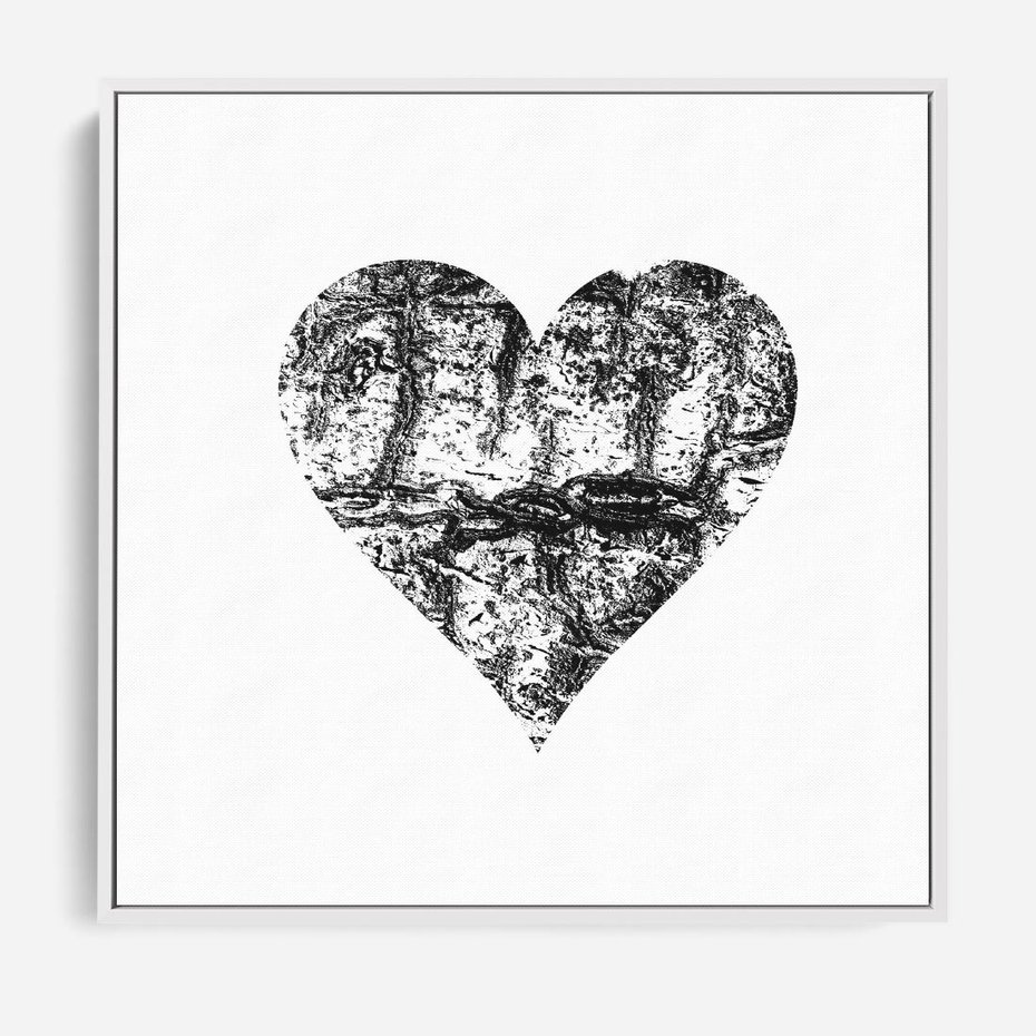 Obraz w ramie 50x50 - Drzewo Serca - czarne serce, tekstura jak kora drzewa - rama biała