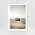 Plakat bez ramy 50x70 - Wiejska Idylla - stary drewniany dom w polu suchej trawy, fotografia