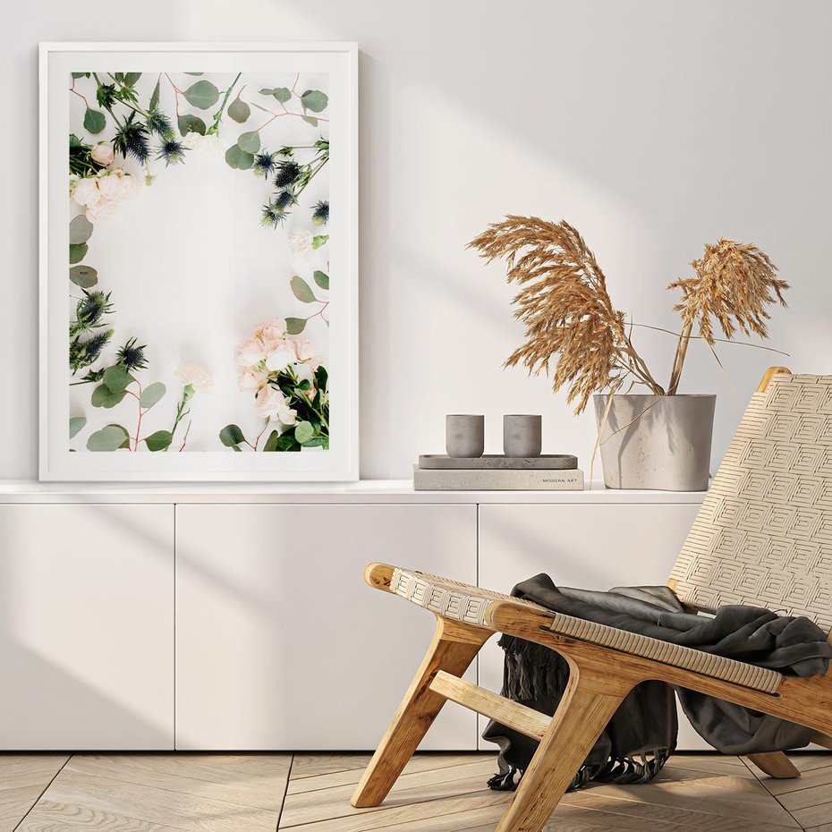 Plakat bez ramy 50x70 - Róże i Zielone Liście - kompozycja kwiatowa, róże