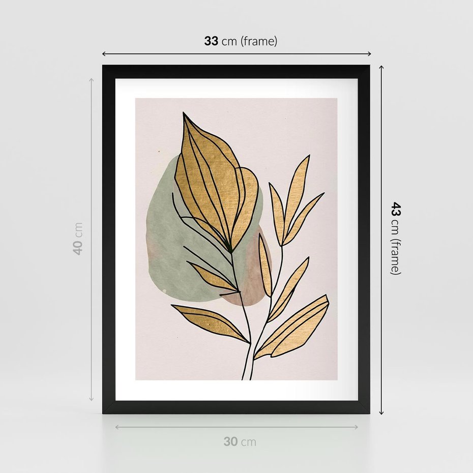 Plakat w ramie 30x40 - Rozkwitające Wnętrza Światła - abstrakcyjny obraz boho, liście - rama czarna