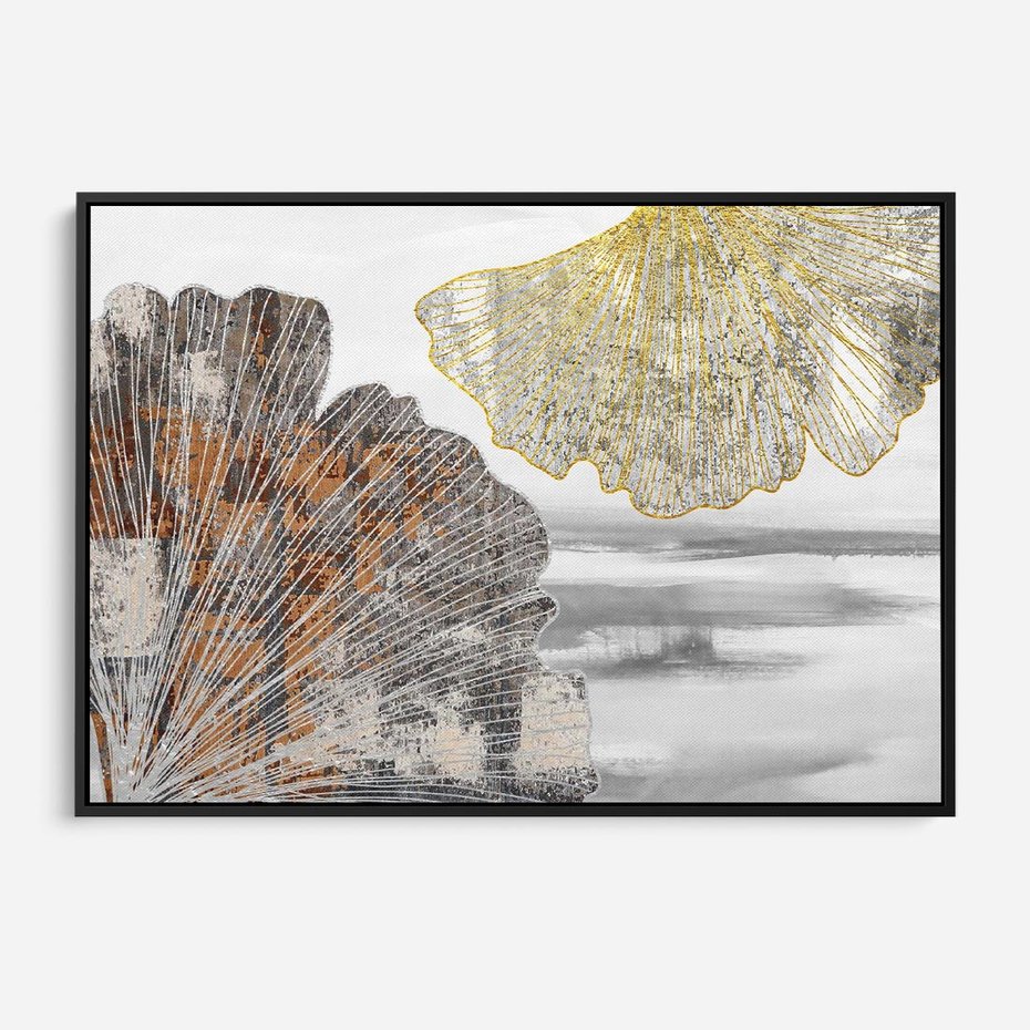 Obraz w ramie 70x50 - Złote liście melancholii - liście miłorzębu, tekstura - rama czarna