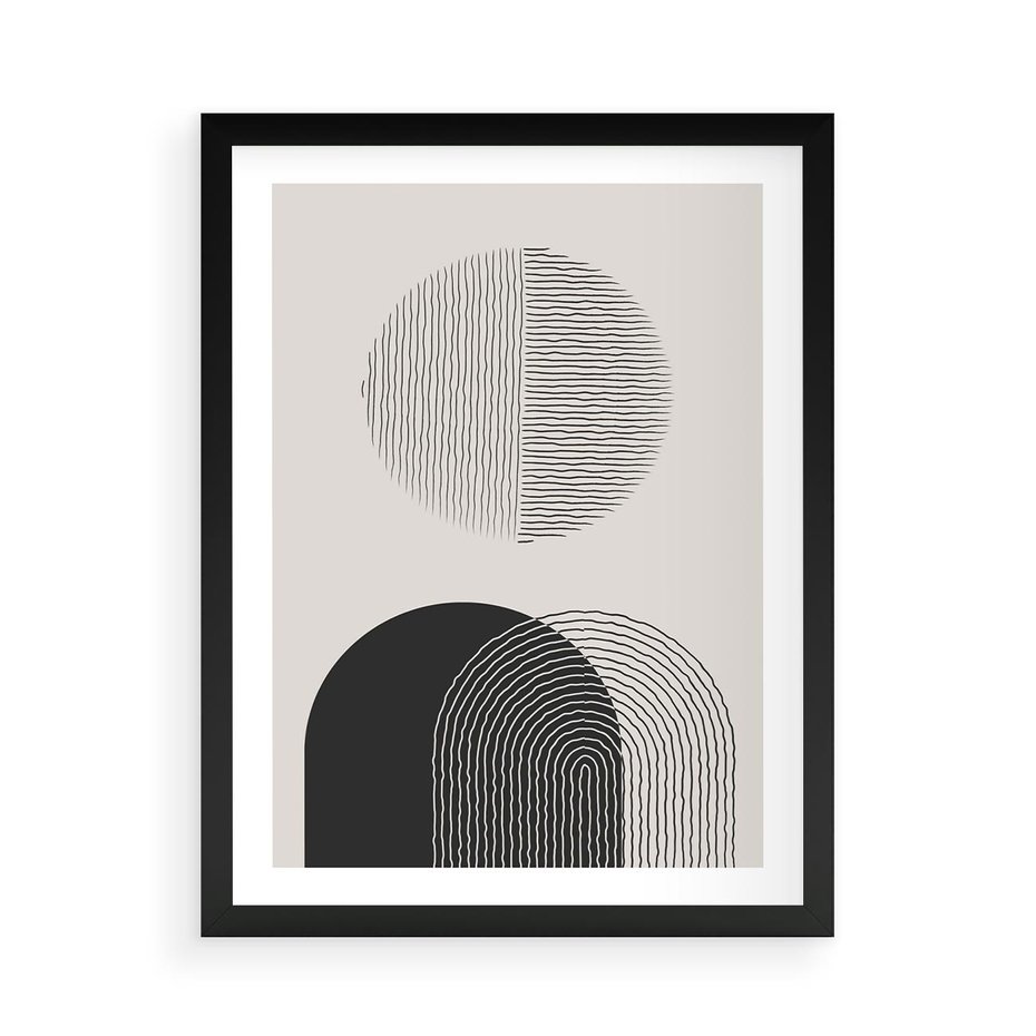 Plakat w ramie 50x70 - Przenikająca Rzeczywistość - abstrakcyjna kompozycja, okręgi i półokręgi - rama czarna