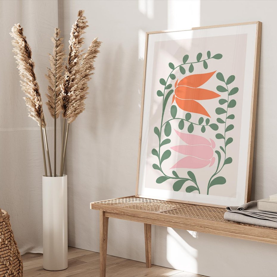 Plakat w ramie 30x40 - Rozkwitające Kontury - plakat, kwiaty - rama drewno