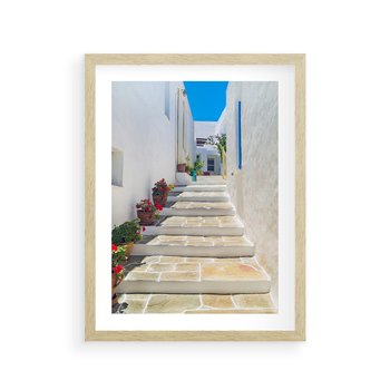 Plakat w ramie 40x50 - Urok Greckiej Uliczki - grecka, uliczka - rama drewno