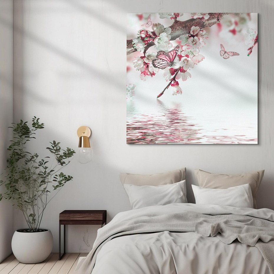 Obraz na płótnie 40x40 - Kwiatowa baśń z motylami - kwiaty, motyle