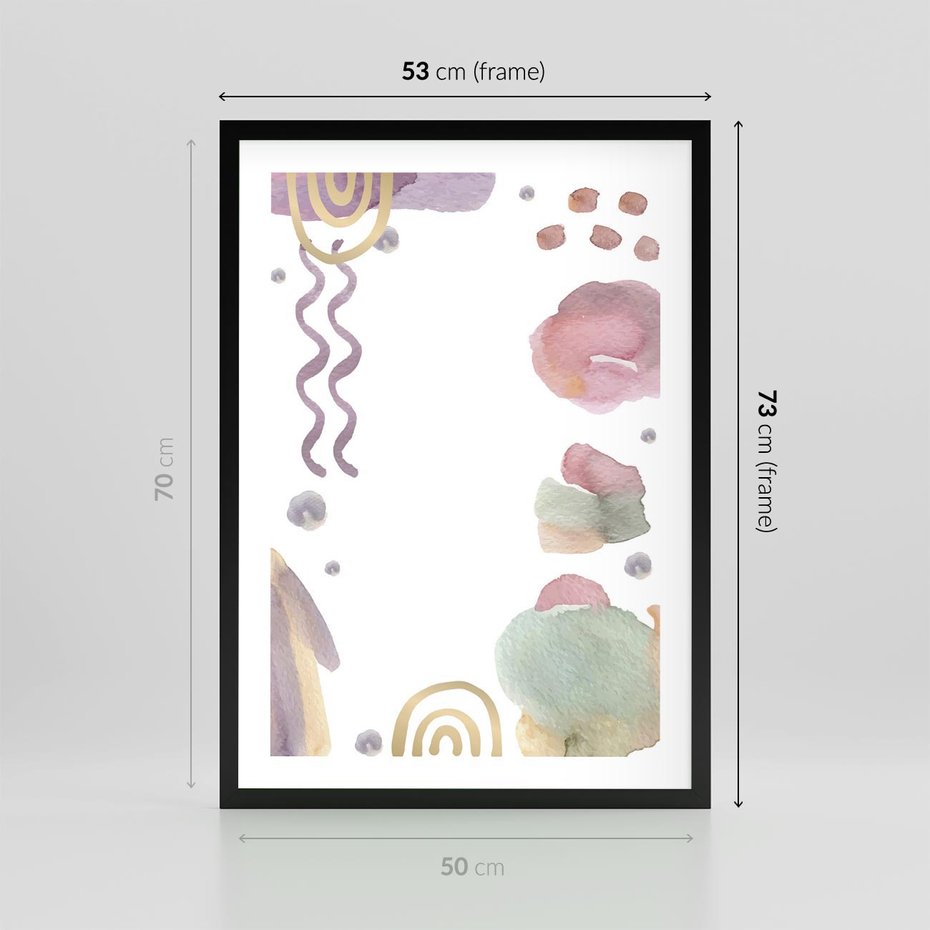 Plakat w ramie 50x70 - Pastelowe Wnętrza Emocji - abstrakcyjny palakt, akwarelowe plamy - rama czarna