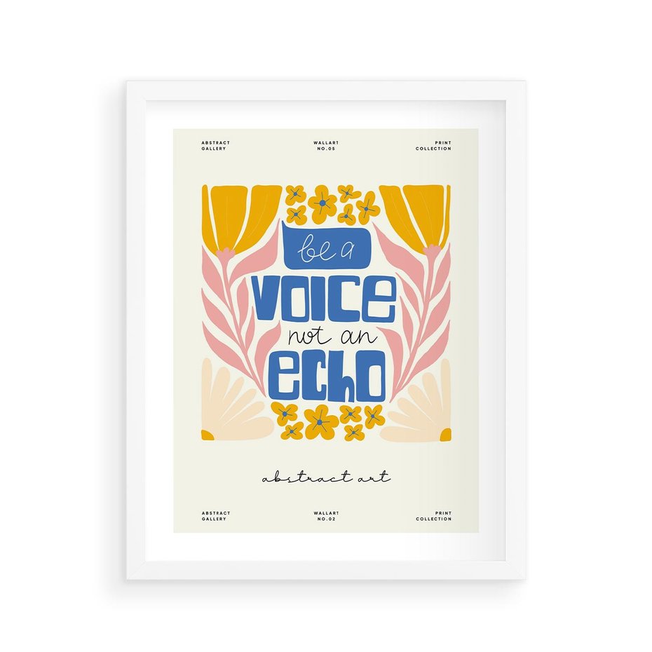 Plakat w ramie 40x50 - Złote Impulsy - typografia, kwiaty - rama biała