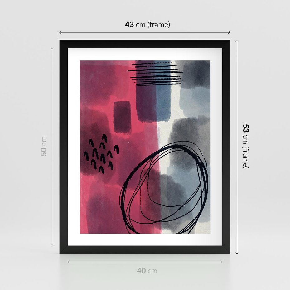 Plakat w ramie 40x50 - Formy w Różu i Granacie - abstrakcja, różne formy - rama czarna