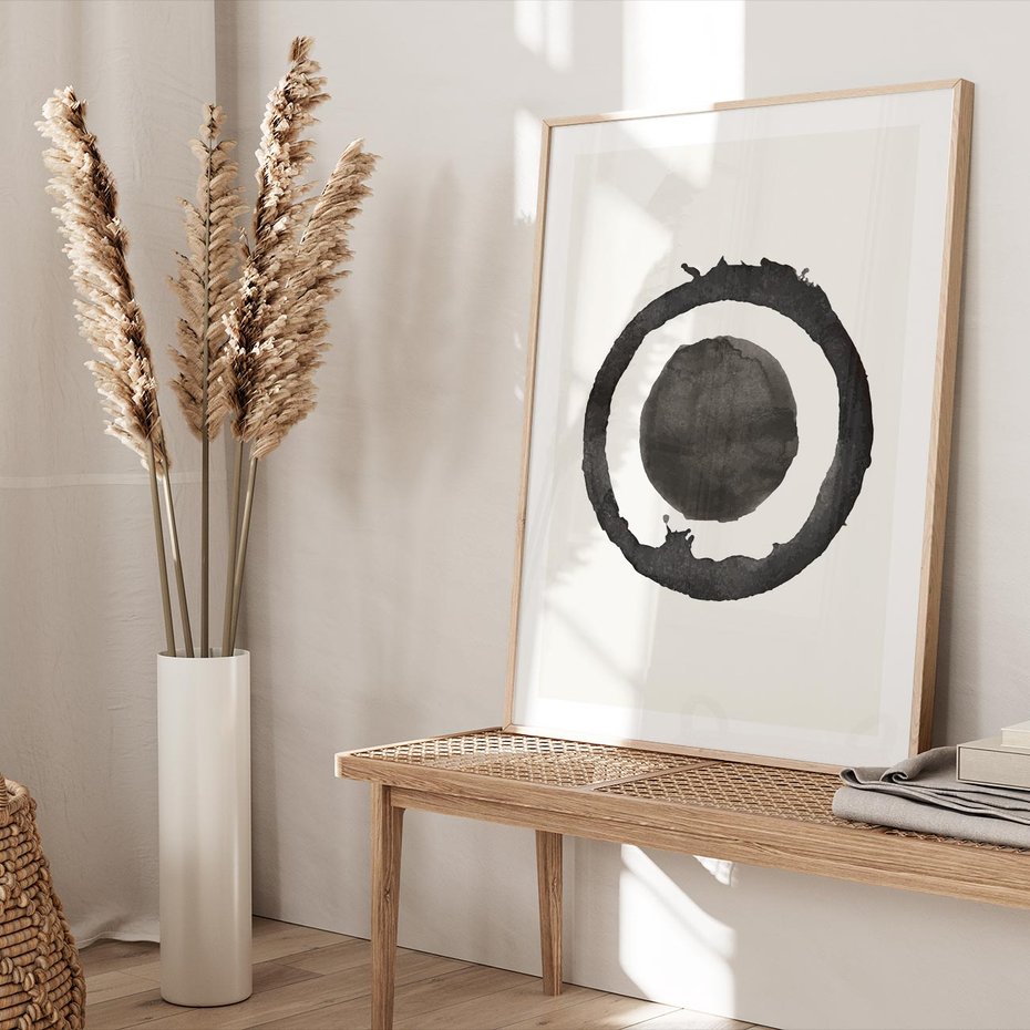 Plakat w ramie 40x50 - Harmonijne Emocje - abstrakcyjne plamy okręgi, akwarelowe - rama drewno