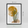Plakat w ramie 50x70 - Światło Natury: Graficzne Liście i Złote Słońce - grafika, graficzne liście - rama czarna
