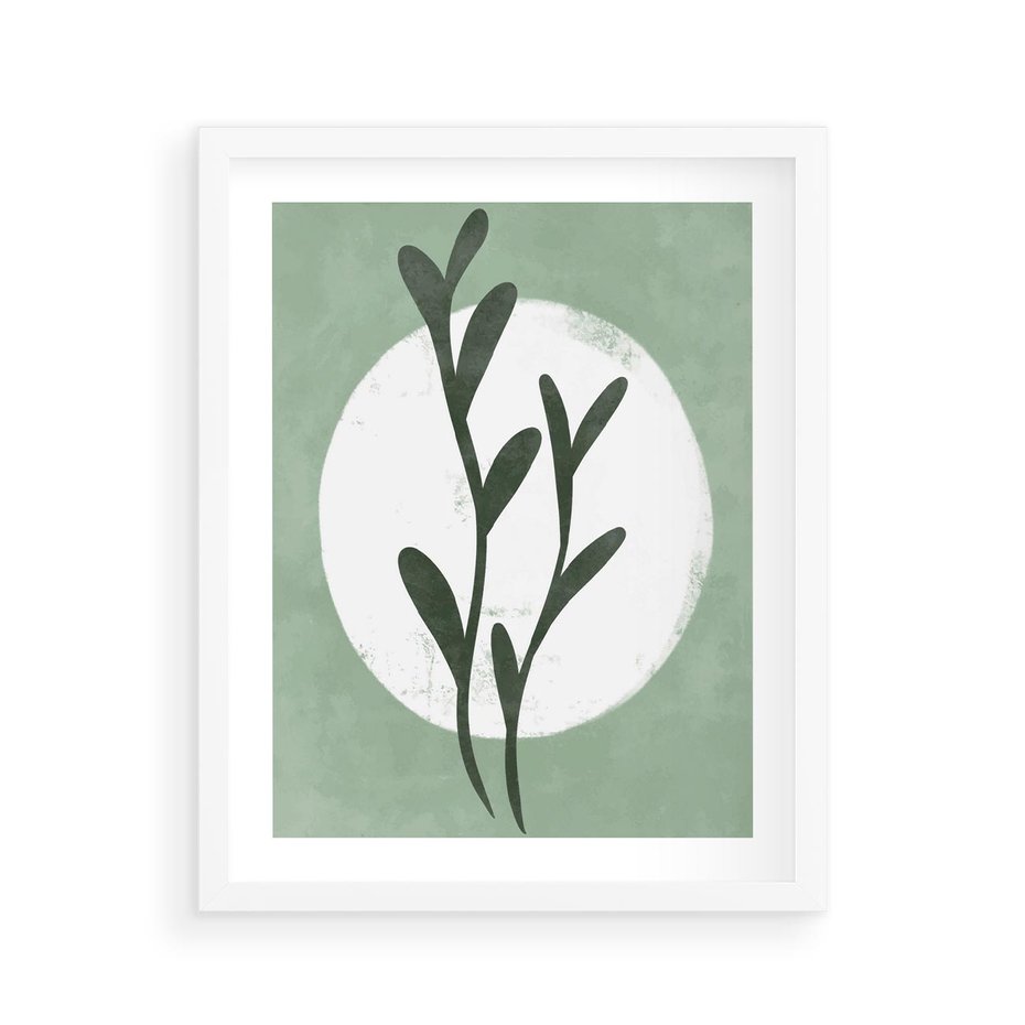 Plakat w ramie 40x50 - Kształty Zielonego Ukojenia - zielony plakat, roślinne motywy - rama biała