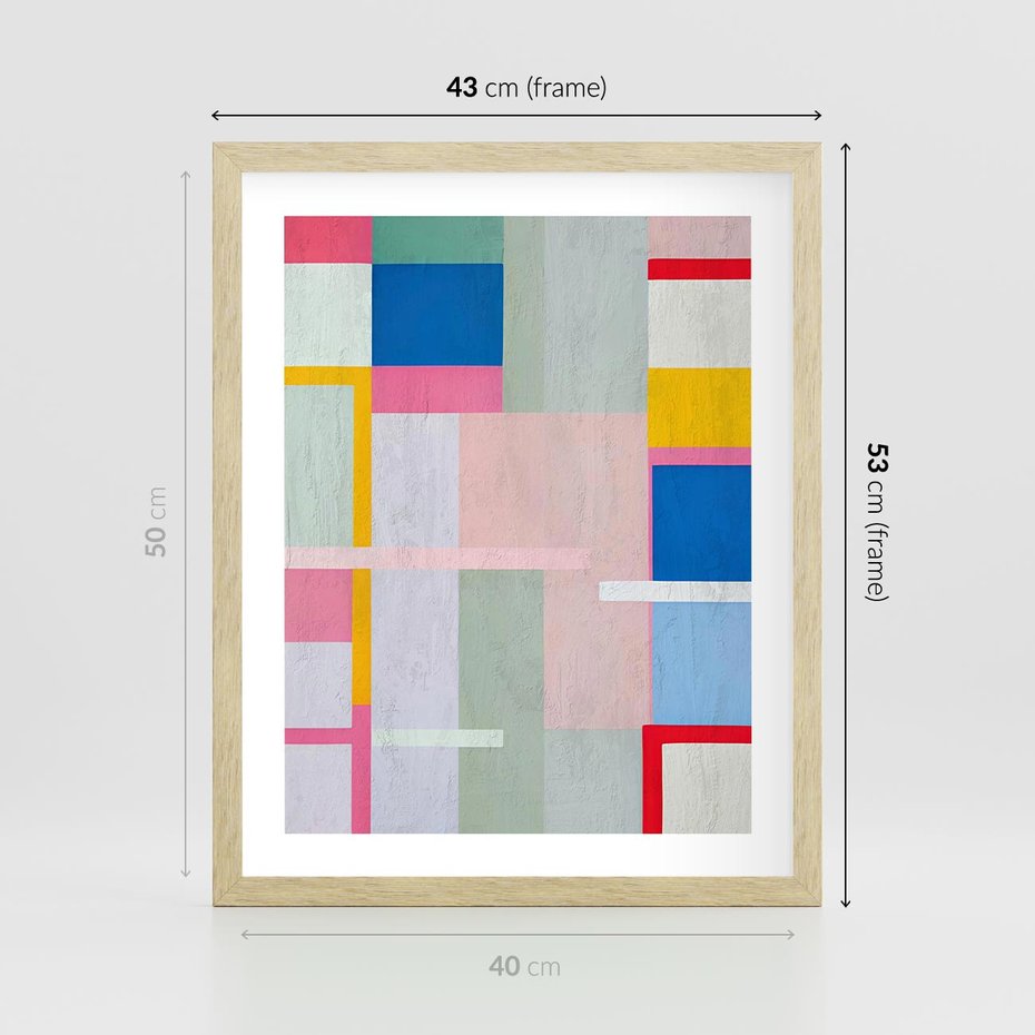 Plakat w ramie 40x50 - Rozbijające Granice Wyobraźni - abstrakcyjne geometryczne kształty, olejny obraz - rama drewno