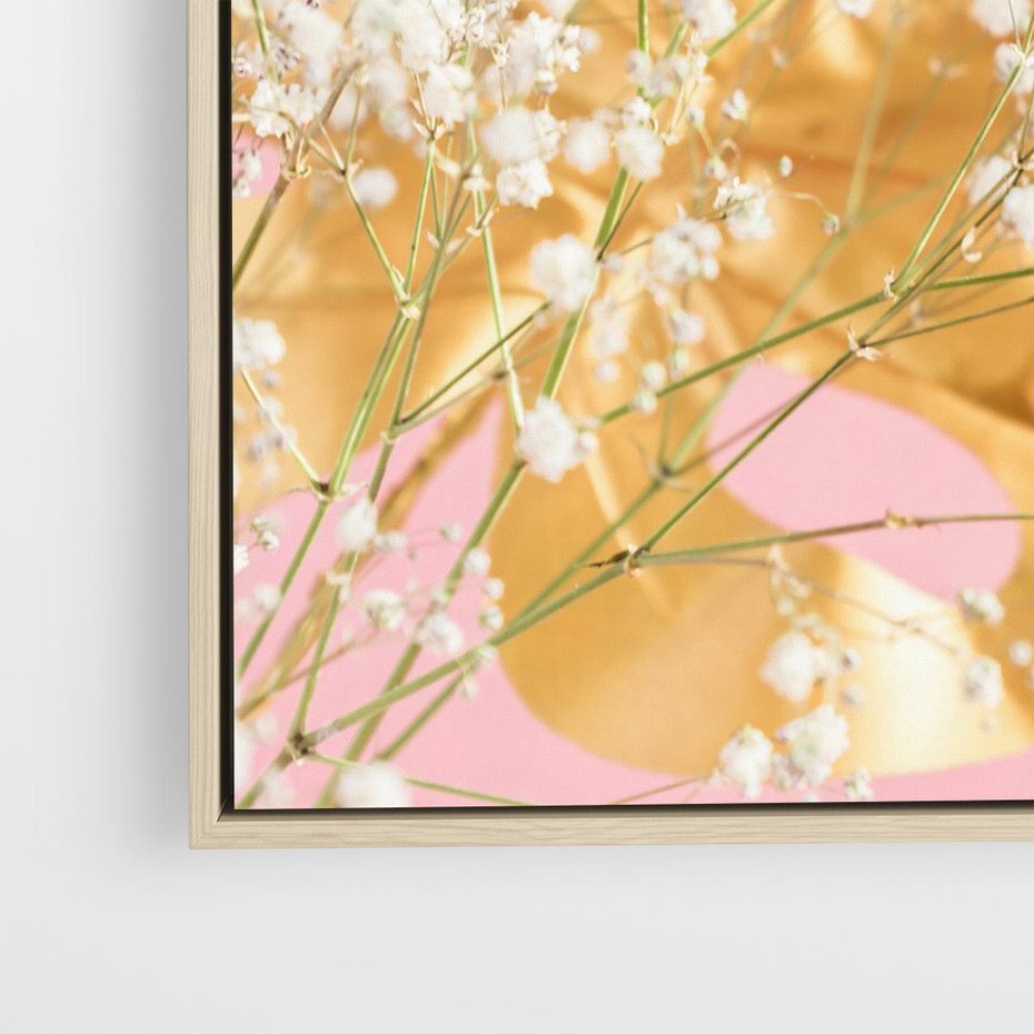 Obraz w ramie 80x80 - : Elegancja w Złocie - złote, liście - rama drewno