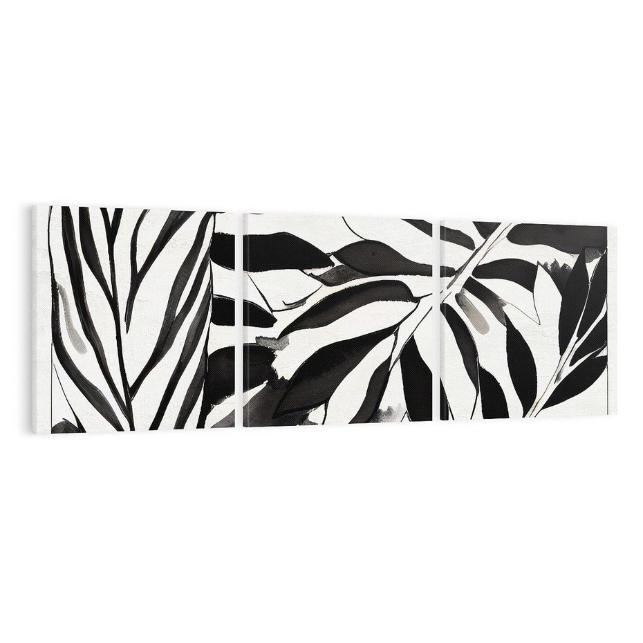Obraz na płótnie 120x40 - Czarne Liście - akwarelowy obraz, czarno biały