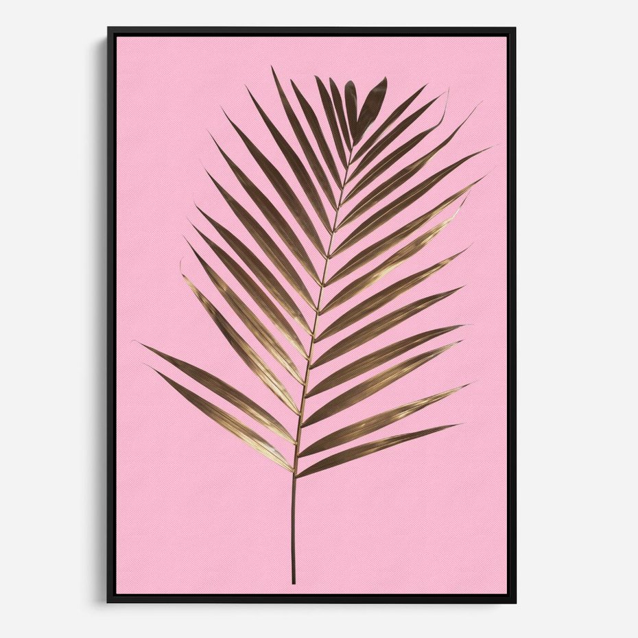 Obraz w ramie 50x70 - Promienie złotej palmy - złota, palma - rama czarna