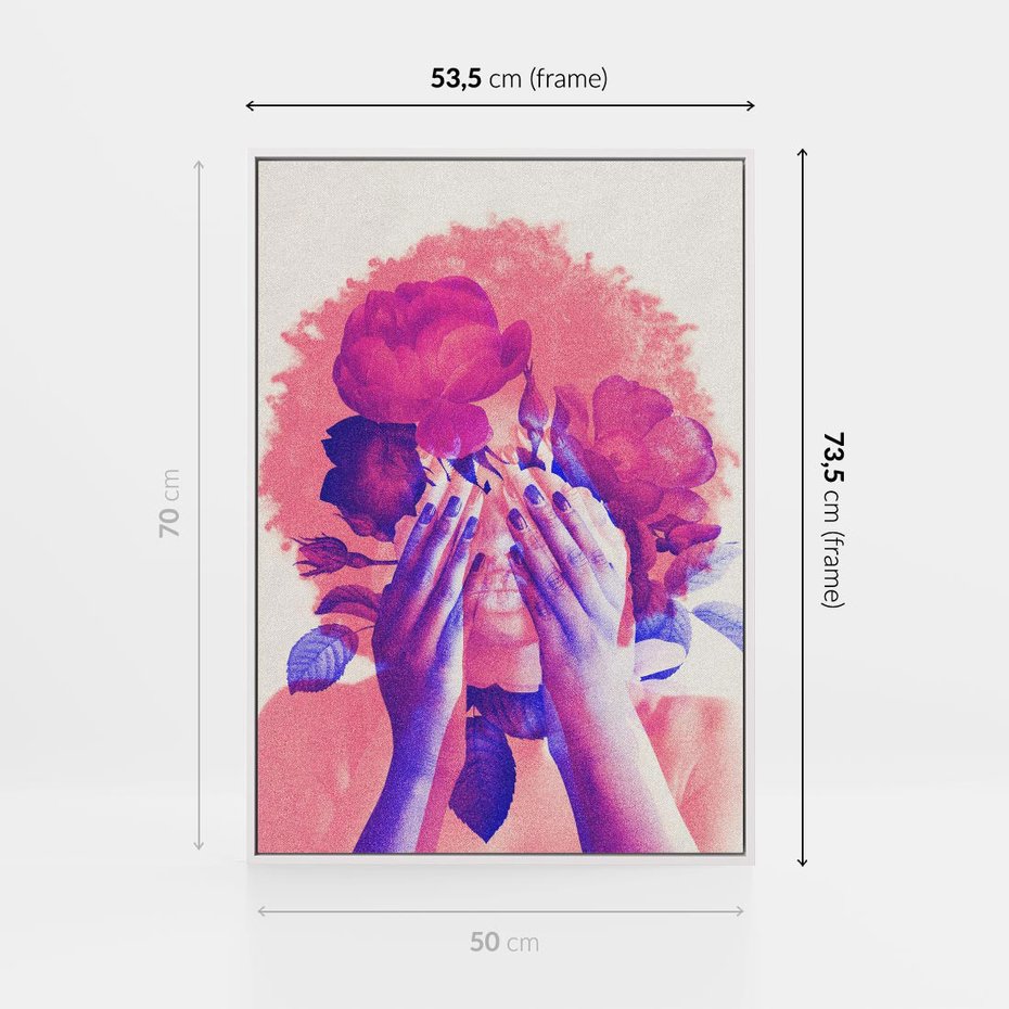 Obraz w ramie 50x70 - Kwiaty we Włosach - różowa postać, grafika - rama biała