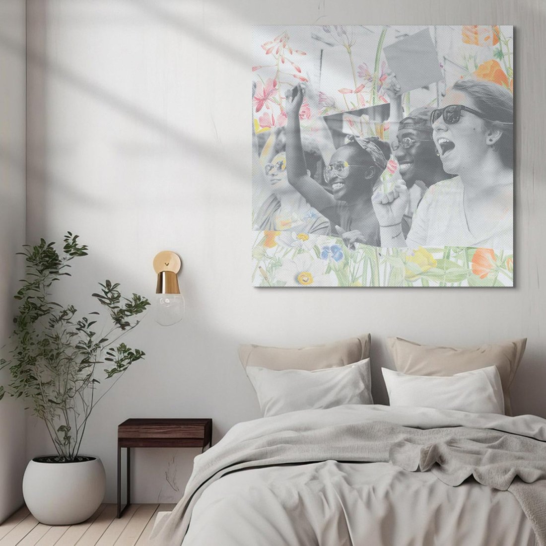 Obraz na płótnie 80x80 - Księga zaklętych marzeń - kolaż, czarnobiałe zdjęcie wesołych młodych ludzi