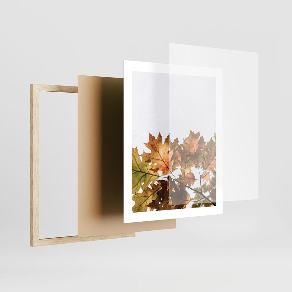 Plakat w ramie 40x50 - Suche Żółte Liście w Malowniczym Ujęciu - liście, żółte - rama drewno