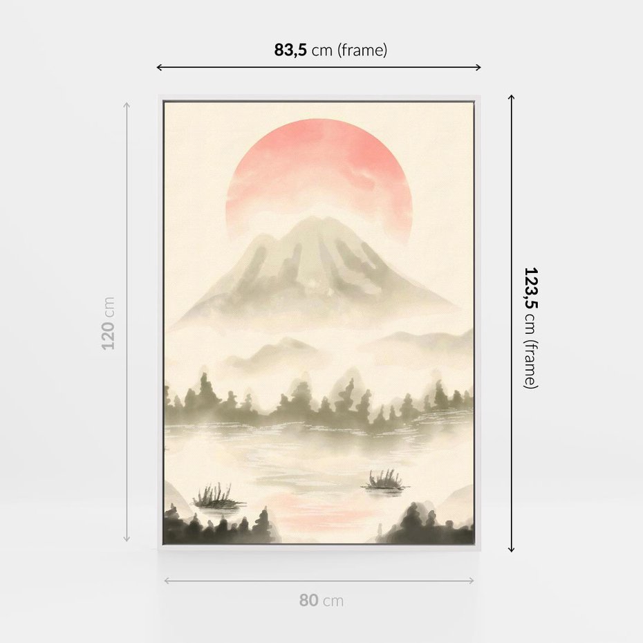 Obraz w ramie 80x120 - Przyroda Japonii - japońska akwarela, góry - rama biała