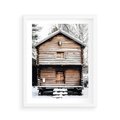 Plakat w ramie 40x50 - Śnieżny Ustronny Raj - domek w górach, śnieg - rama biała