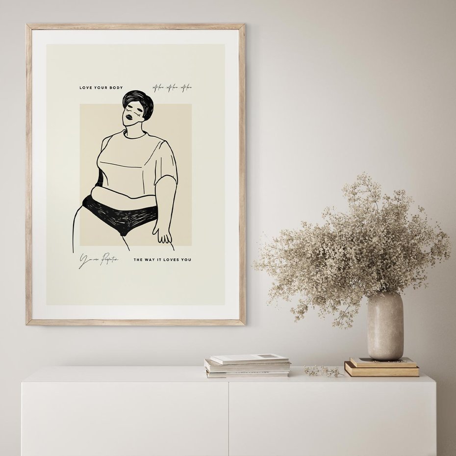 Plakat w ramie 40x50 - Elegancja Kobiecej Formy - nowoczesna sztuka kobieca, plakat - rama drewno